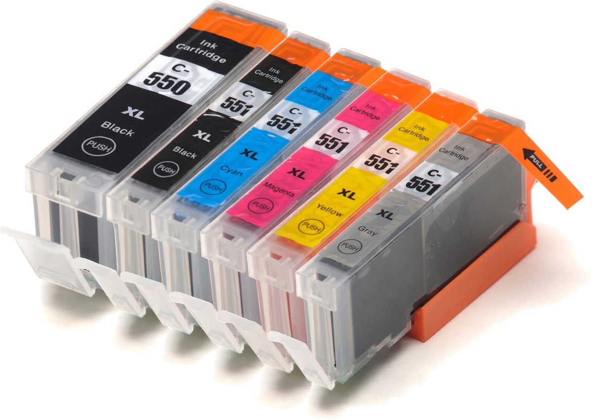 Merkloos   Inktcartridge / Alternatief voor de Canon PGI-550 | CLI-551  inktcartridges, set van 6 stuks. Zwart / Fotozwart / Cyaan / Magenta / Geel / Grijs / Hoge Capaciteit